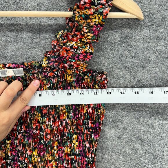 Pleione Top Women XS Black Floral Sleeveless Wide Strap Stretch Square Neck - Picture 5 of 7